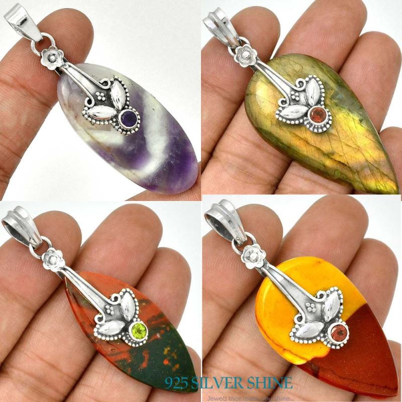 Multi Gemstone Handmade Pendants In 925 Sterling Silver Jewelry 925SP18-2_4
