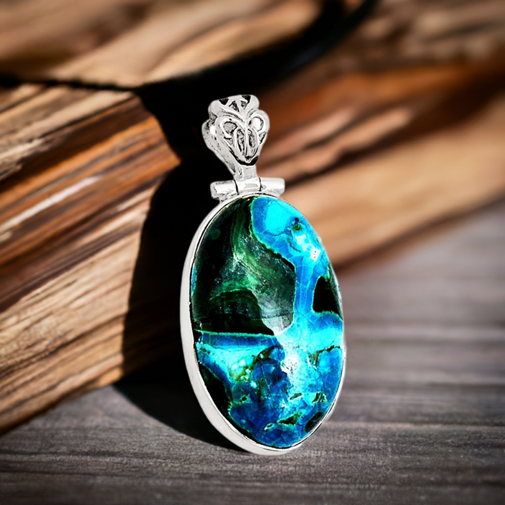 Malachite In Chrysocolla Gemstone Pendants In 925 Solid Silver Jewelry 925SP184