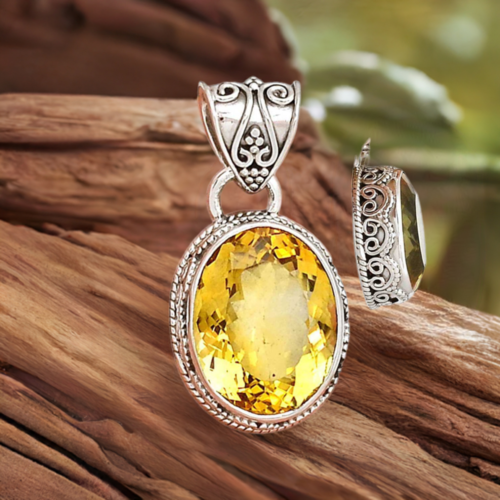 Citrine Gemstone Pendants In 925 Fine Silver Jewelry 925SP189-2