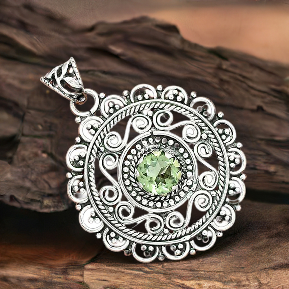 Fine Sterling Silver Pendants In Green Amethyst Gemstone Jewelry 925SP19-4