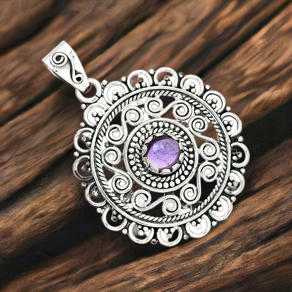 925 Solid Silver Pendants In Amethyst Gemstone Jewelry 925SP19-5