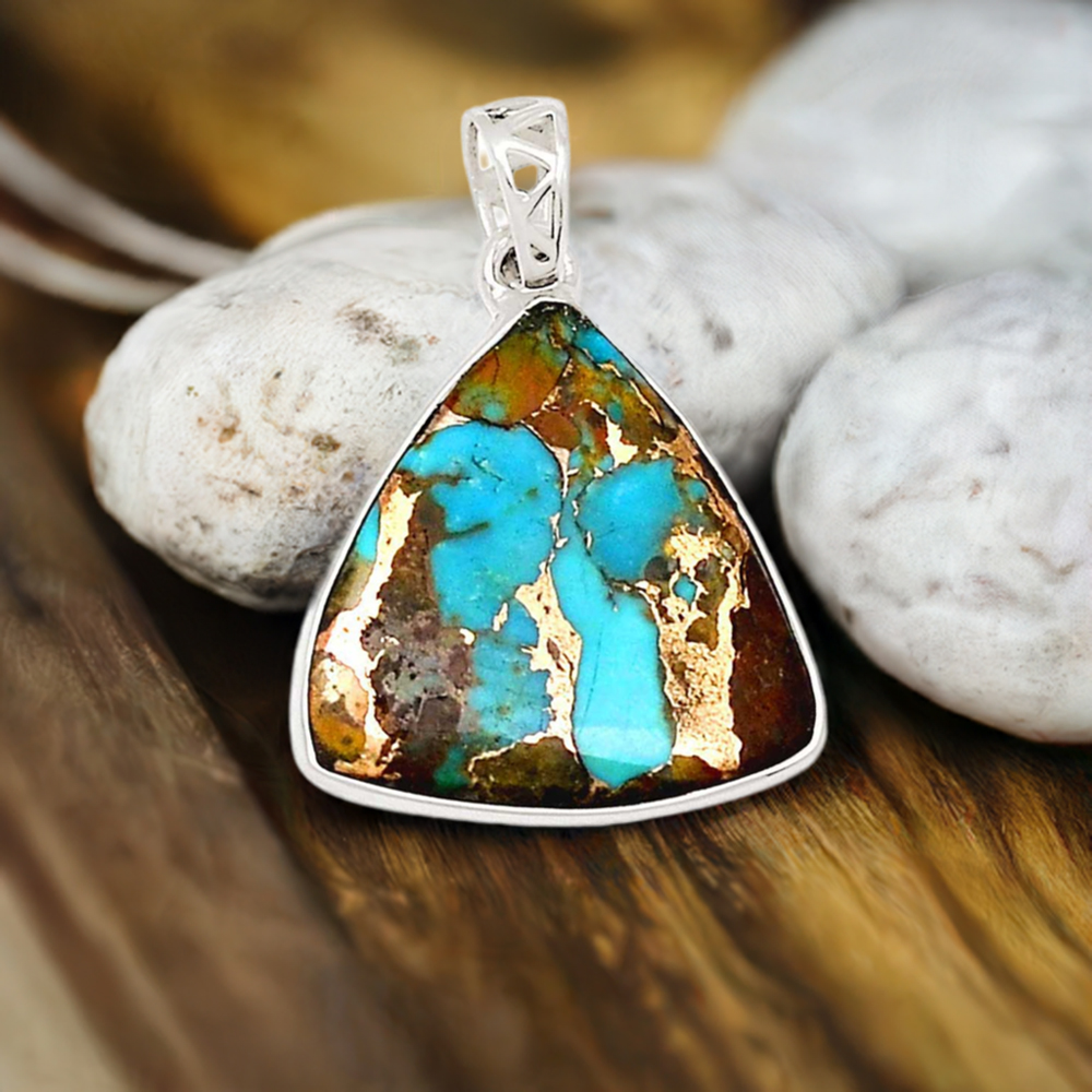 Solid Sterling Silver Pendants In Copper Turquoise Gemstone Jewelry 925SP190-1