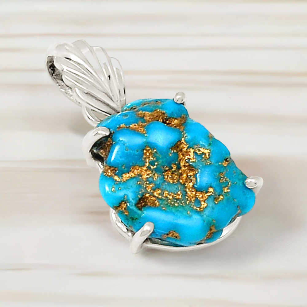 Fine Sterling Silver Pendants In Copper Turquoise Gemstone Jewelry 925SP190-2