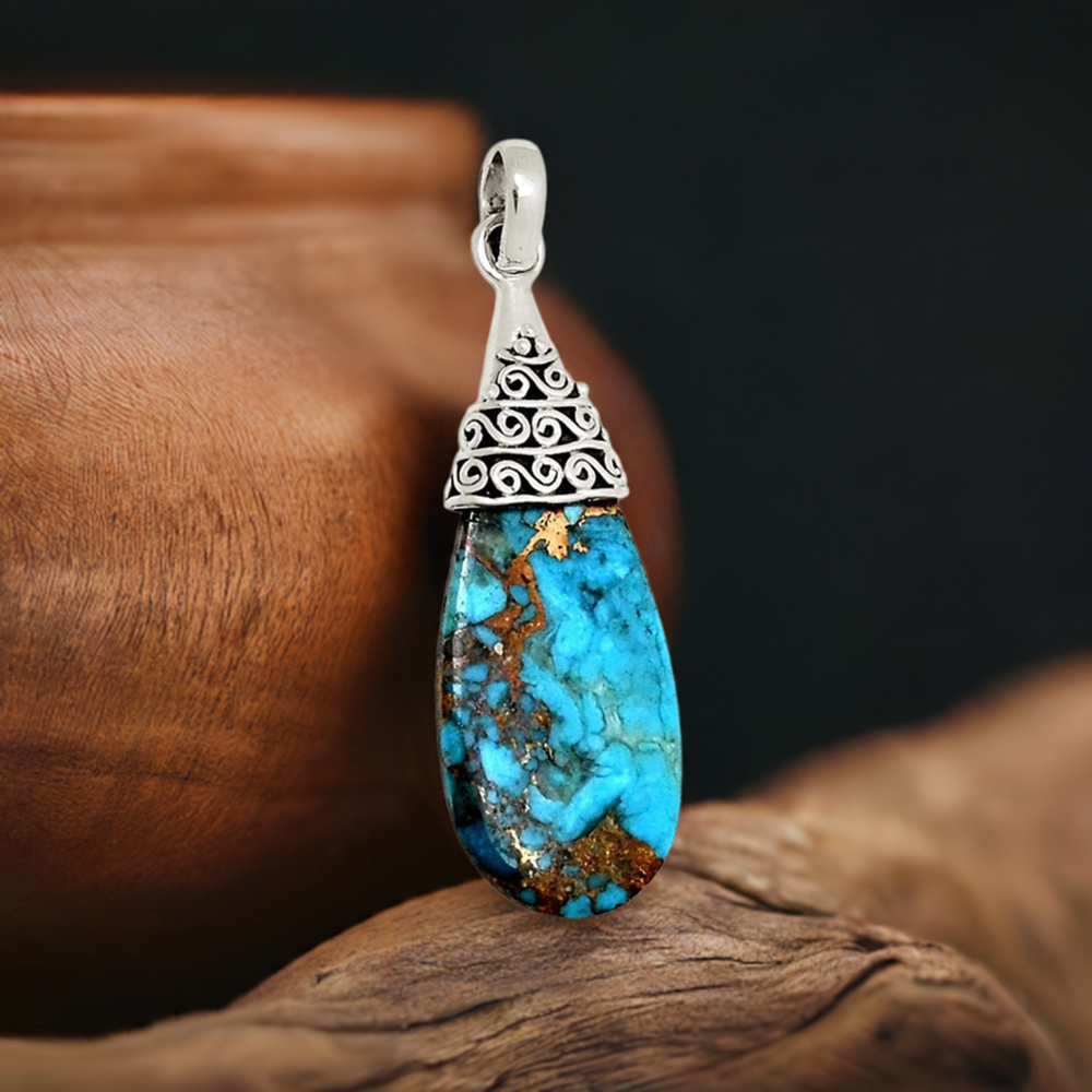 925 Solid Silver Pendants In Copper Turquoise Gemstone Jewelry 925SP190-3