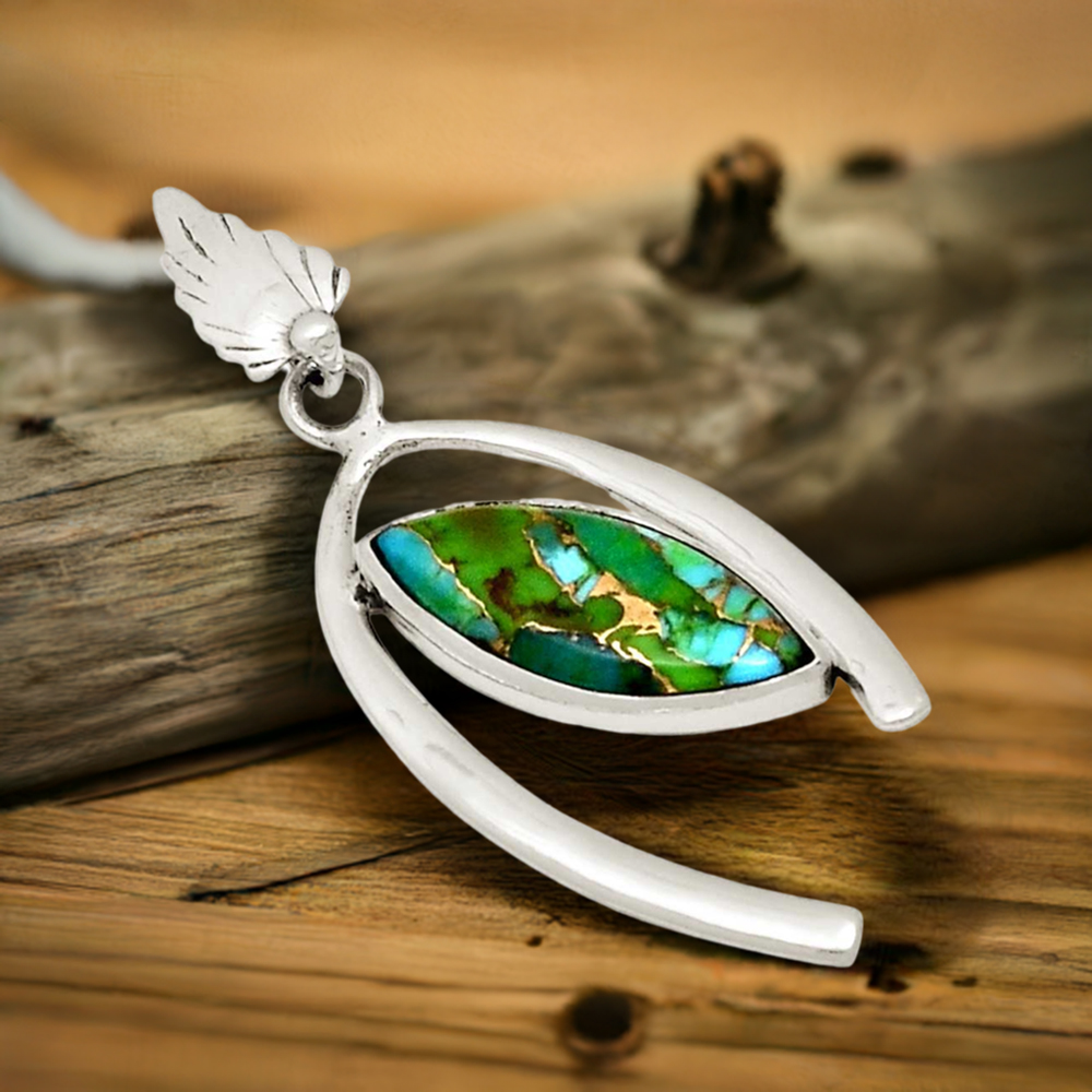 925 Sterling Silver Handmade Pendants In Copper Turquoise Gemstone Jewelry 925SP191-1