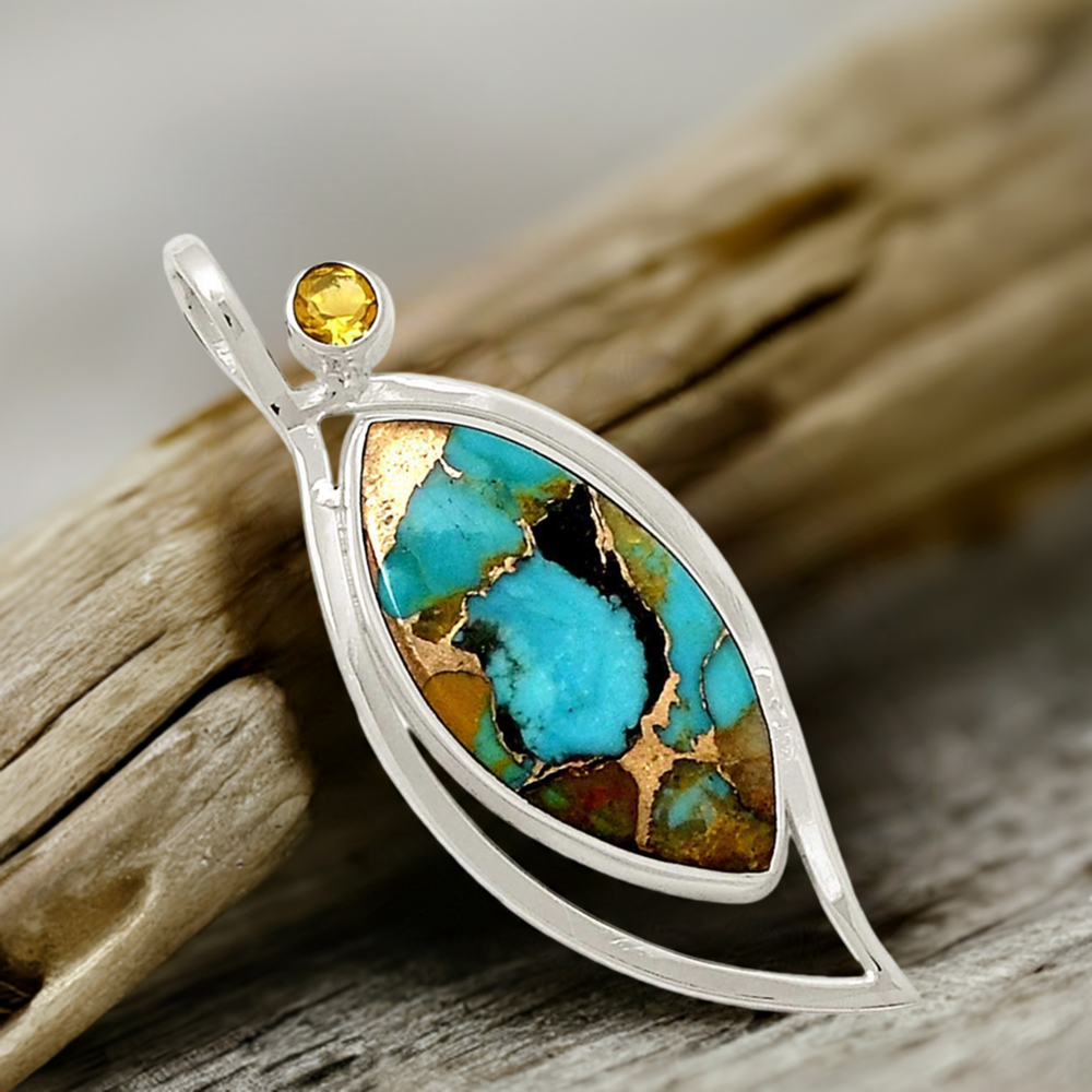 Solid Sterling Silver Handmade Pendants In Copper Turquoise Gemstone Jewelry 925SP191-2
