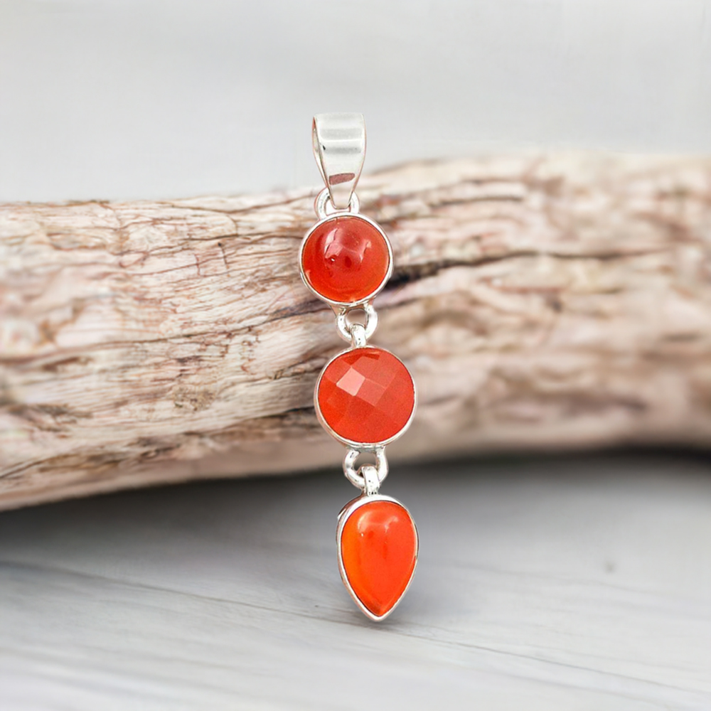 Solid Sterling Silver Handmade Pendants In Carnelian Gemstone Jewelry 925SP193-2