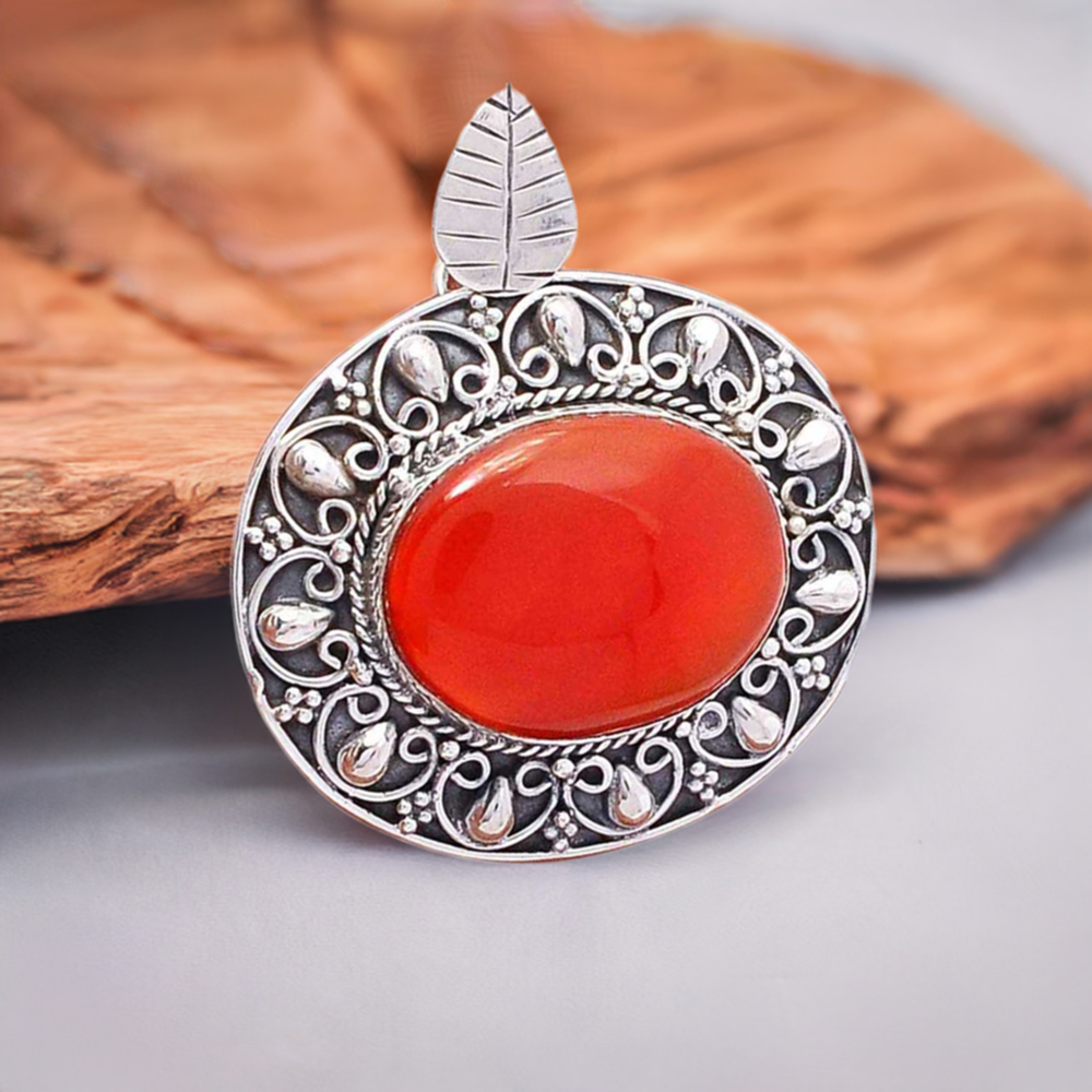 Fine Sterling Silver Pendants In Carnelian Gemstone Jewelry 925SP194-1