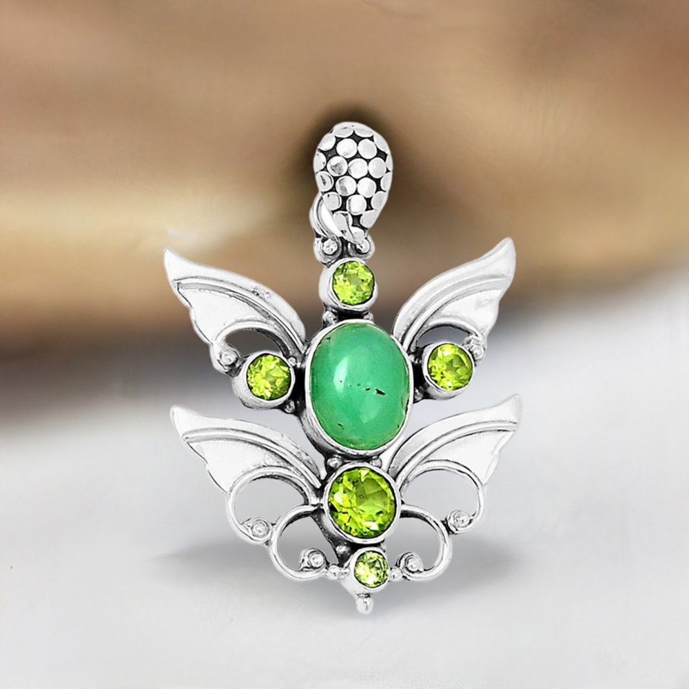 925 Sterling Silver Handmade Pendants In Chrysoprase-Peridot Gemstone Jewelry 925SP196