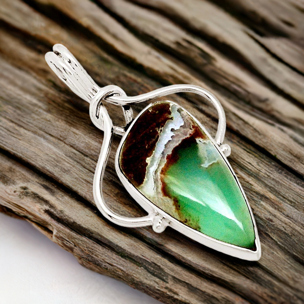 Solid Sterling Silver Handmade Pendants In Chrysoprase Gemstone Jewelry 925SP197