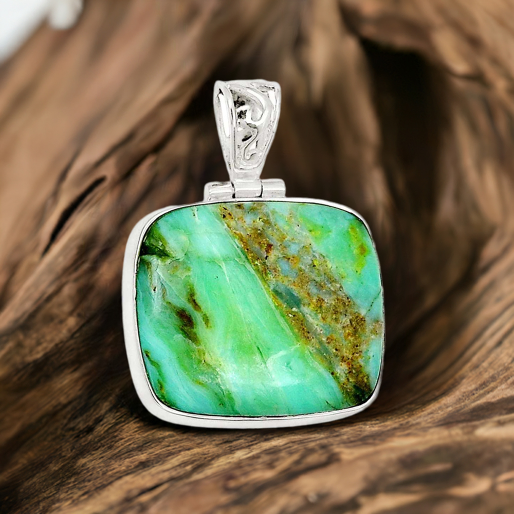 925 Solid Silver Pendants In Chrysoprase Gemstone Jewelry 925SP199