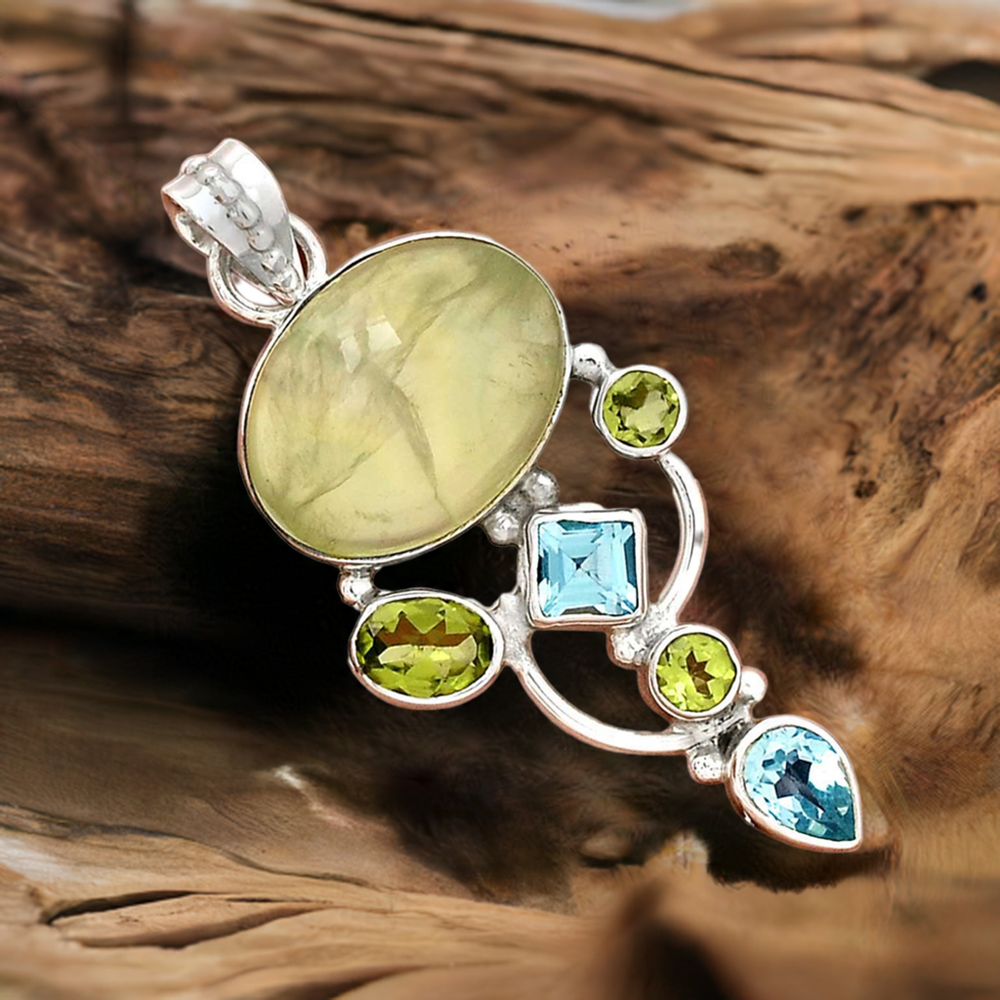 Solid Sterling Silver Handmade Pendants In Multi Gemstone Jewelry 925SP20-1