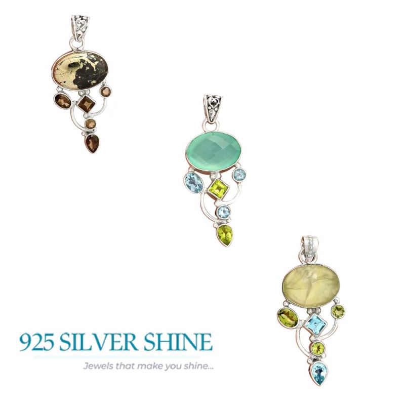 Solid Sterling Silver Handmade Pendants In Multi Gemstone Jewelry 925SP20-1_4