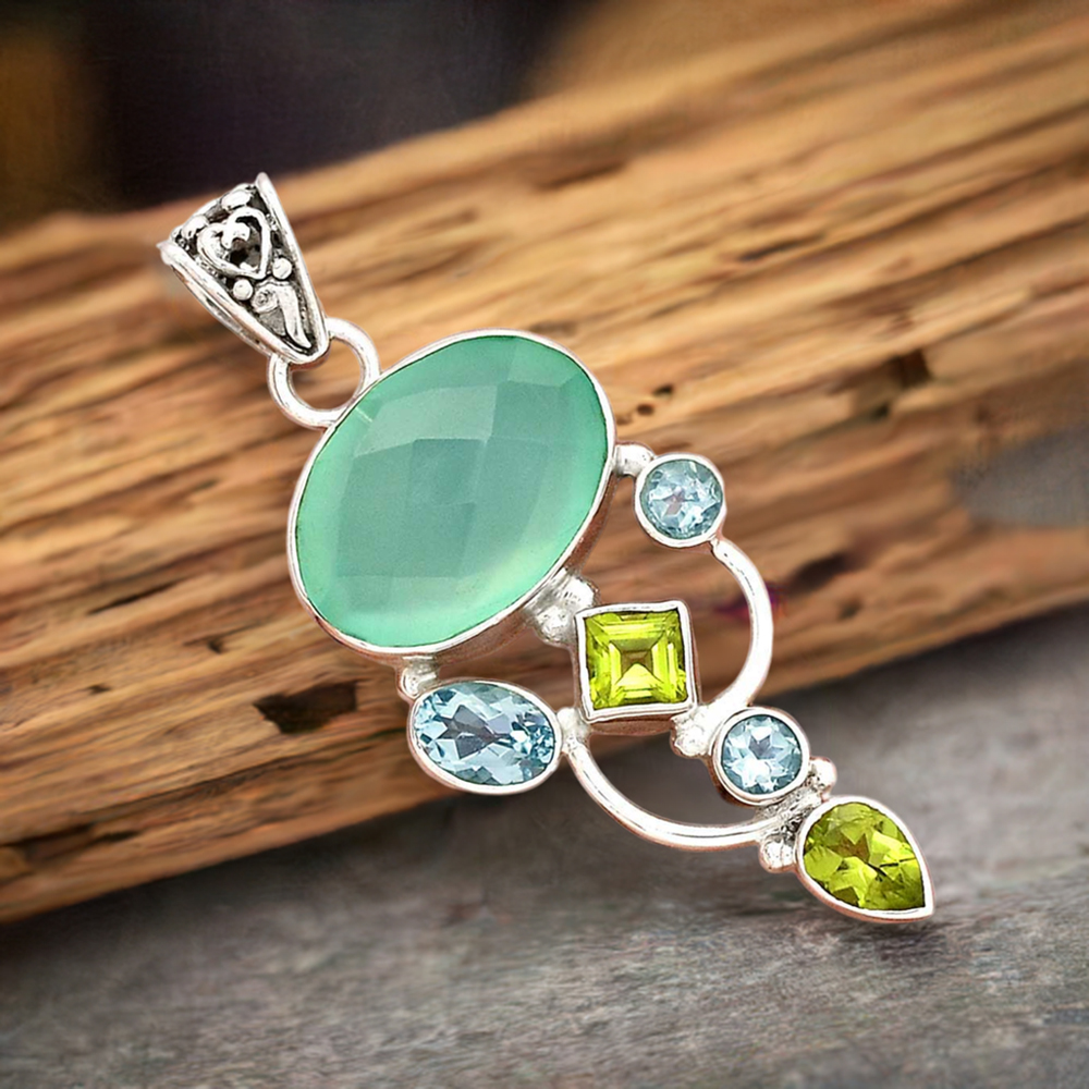 Fine Sterling Silver Pendants In Multi Gemstone Jewelry 925SP20-2