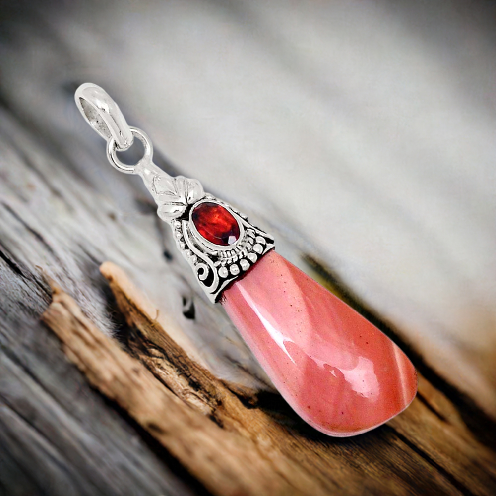 Rhodochrosite-Garnet Gemstone Pendants In 925 Solid Silver Jewelry 925SP201-3
