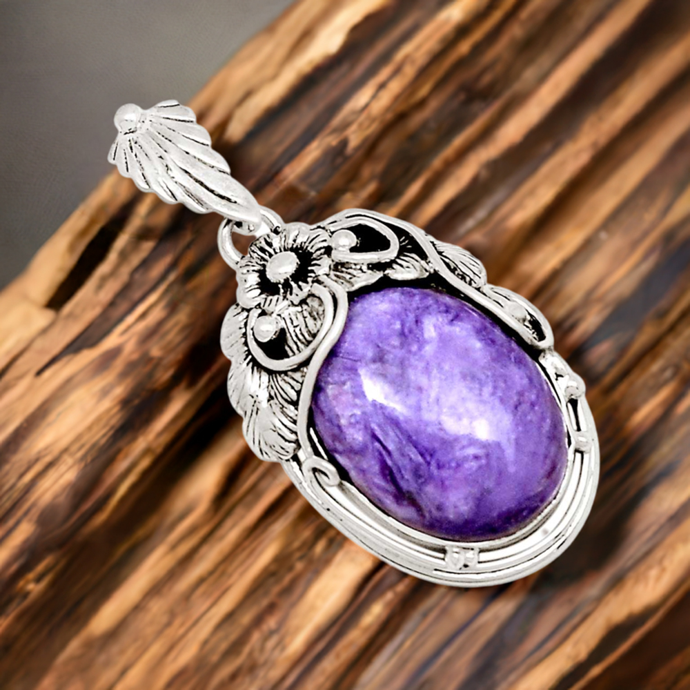 925 Sterling Silver Handmade Pendants In Charoite Gemstone Jewelry 925SP202-2
