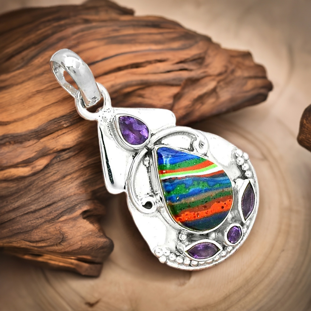 925 Sterling Silver Handmade Pendants In Multi Gemstone Jewelry 925SP21-2