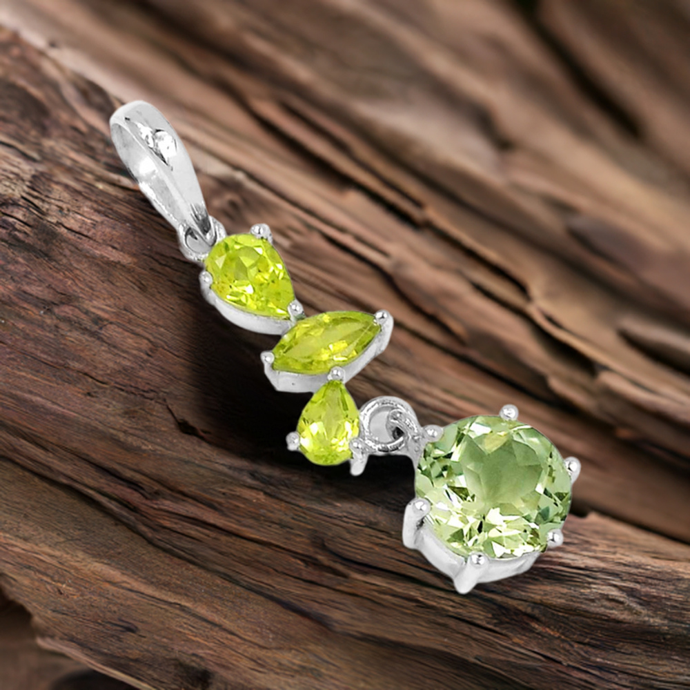 Peridot Gemstone Pendant in Prong Setting 925SP211-1