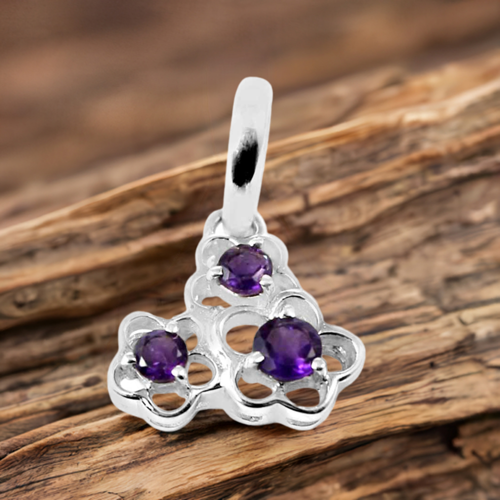Solid Sterling Silver Handmade Pendants In Amethyst Gemstone Jewelry 925SP213-5