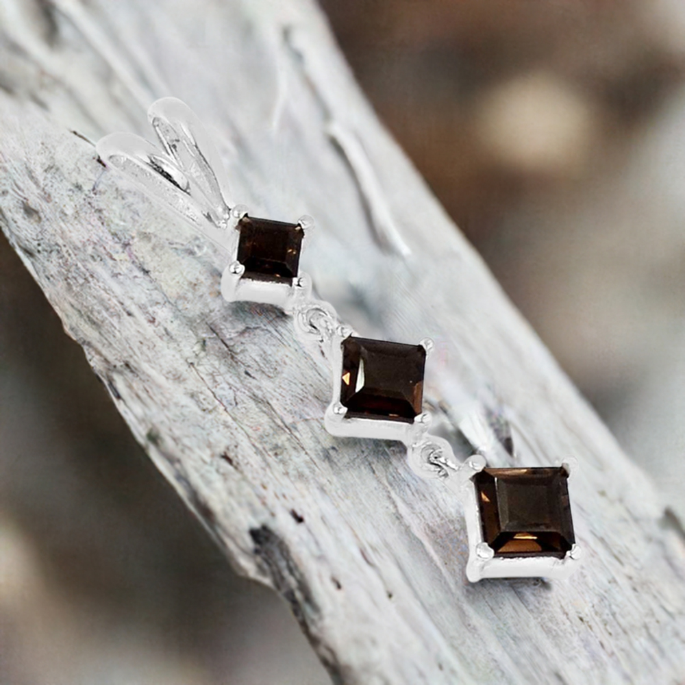 925 Fine Silver Pendants In Smokey Gemstone Jewelry 925SP214-7