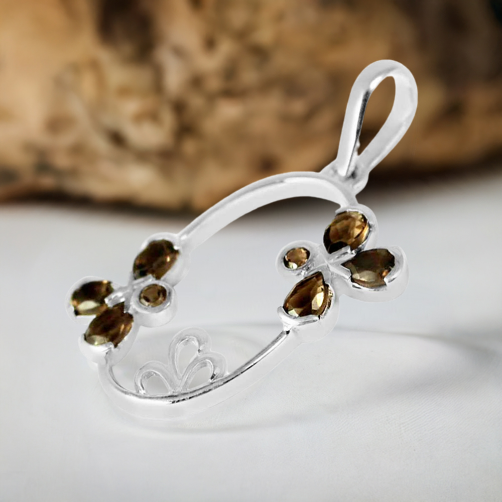 Solid Sterling Silver Handmade Pendants In Smokey Gemstone Jewelry 925SP215-2