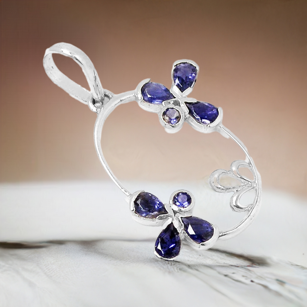 Fine Sterling Silver Pendants In Iolite Gemstone Jewelry 925SP215-3
