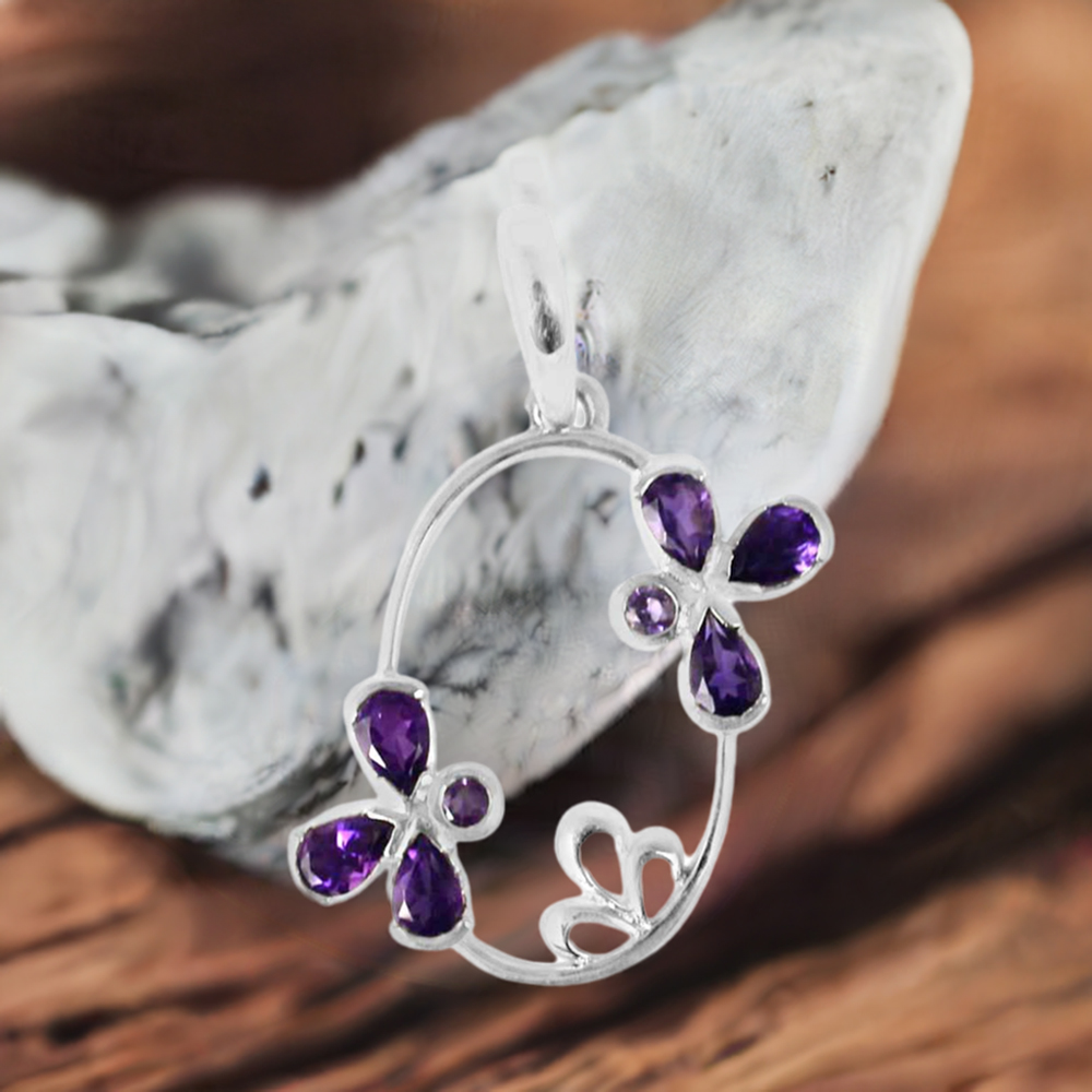Solid Sterling Silver Handmade Pendants In Amethyst Gemstone Jewelry 925SP215-7