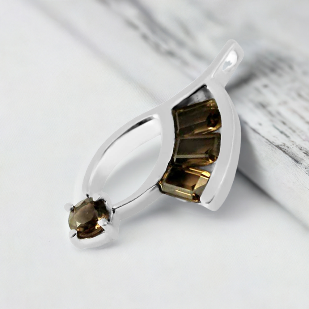 925 Fine Silver Pendants In Smokey Gemstone Jewelry 925SP216-3