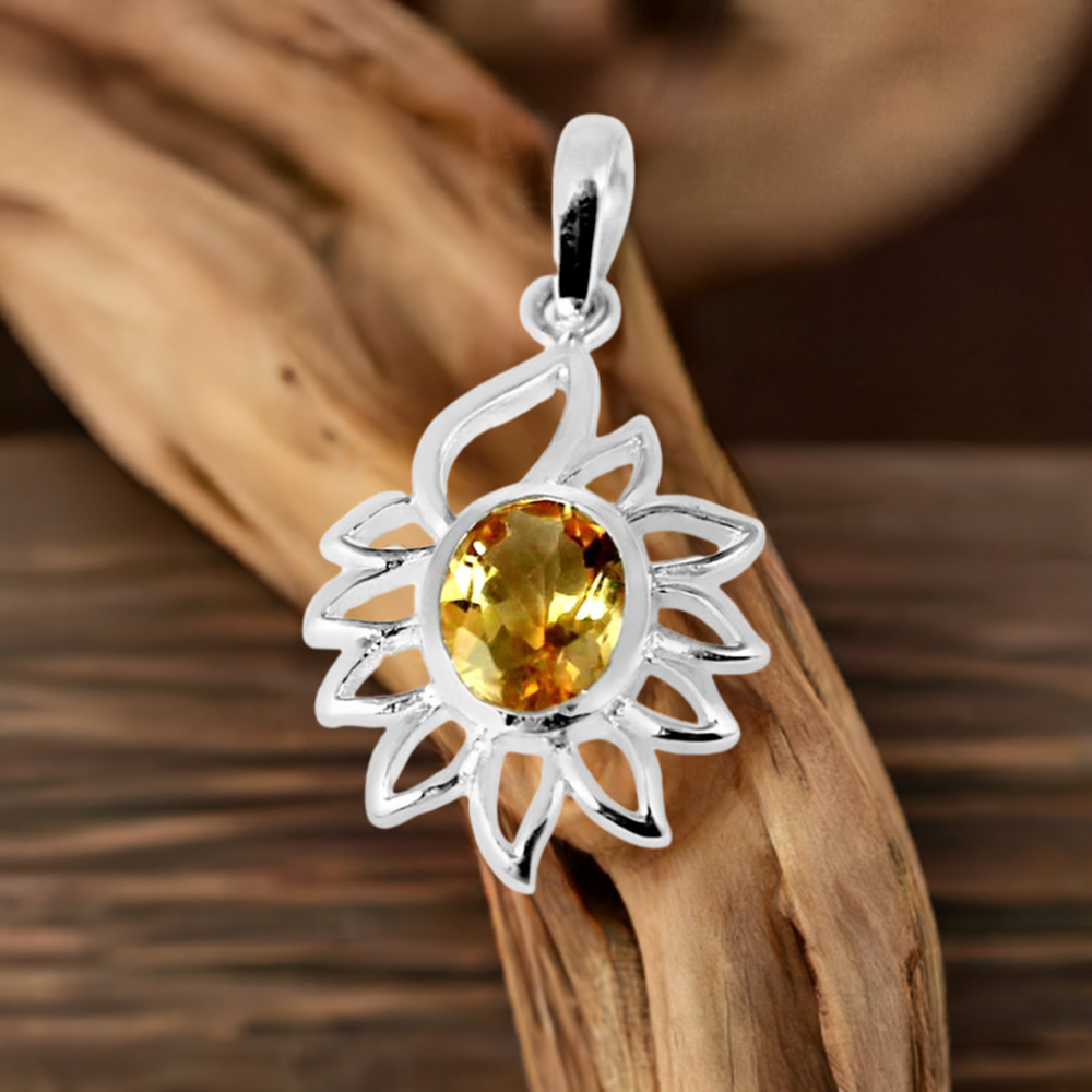 Citrine Gemstone Pendants In 925 Solid Silver Jewelry 925SP218-1