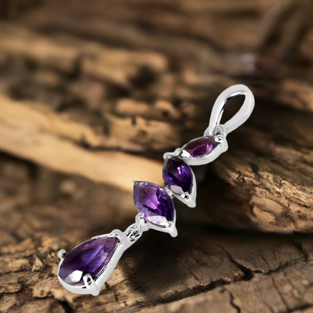 Amethyst Gemstone Handmade Pendants In 925 Sterling Silver Jewelry 925SP219-2