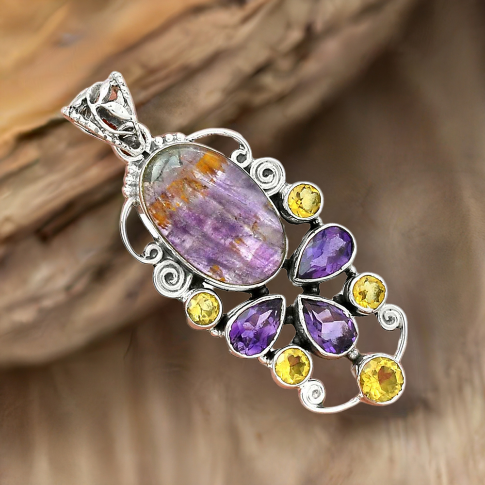 925 Sterling Silver Handmade Pendants In Multi Gemstone Jewelry 925SP22-2