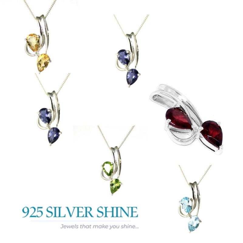 Solid Sterling Silver Pendants In Blue Topaz Gemstone Jewelry 925SP221-5_2