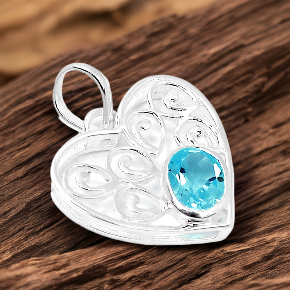 925 Sterling Silver Handmade Pendants In Blue Topaz Gemstone Jewelry 925SP222-3