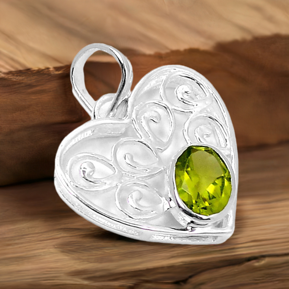 Solid Sterling Silver Handmade Pendants In Peridot Gemstone Jewelry 925SP222-4