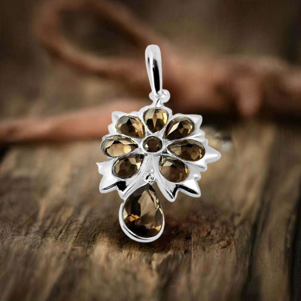 Smokey Gemstone Pendants In 925 Fine Silver Jewelry 925SP226-1