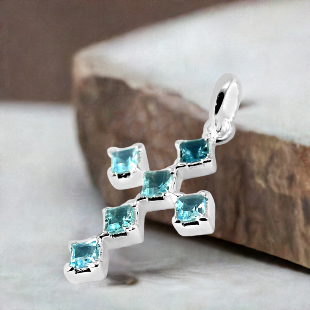 Blue Topaz Gemstone Handmade Pendants In Solid Sterling Silver Jewelry 925SP228-1