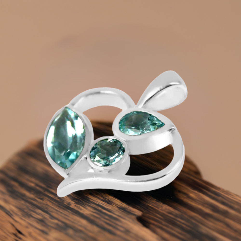 Fine Sterling Silver Pendants In Blue Topaz Gemstone Jewelry 925SP229-1