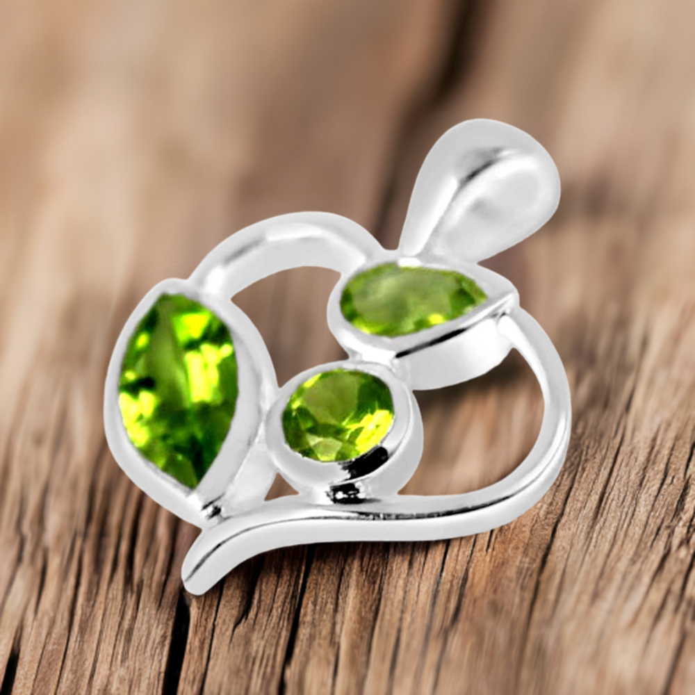 Fine Sterling Silver Pendants In Peridot Gemstone Jewelry 925SP229-6