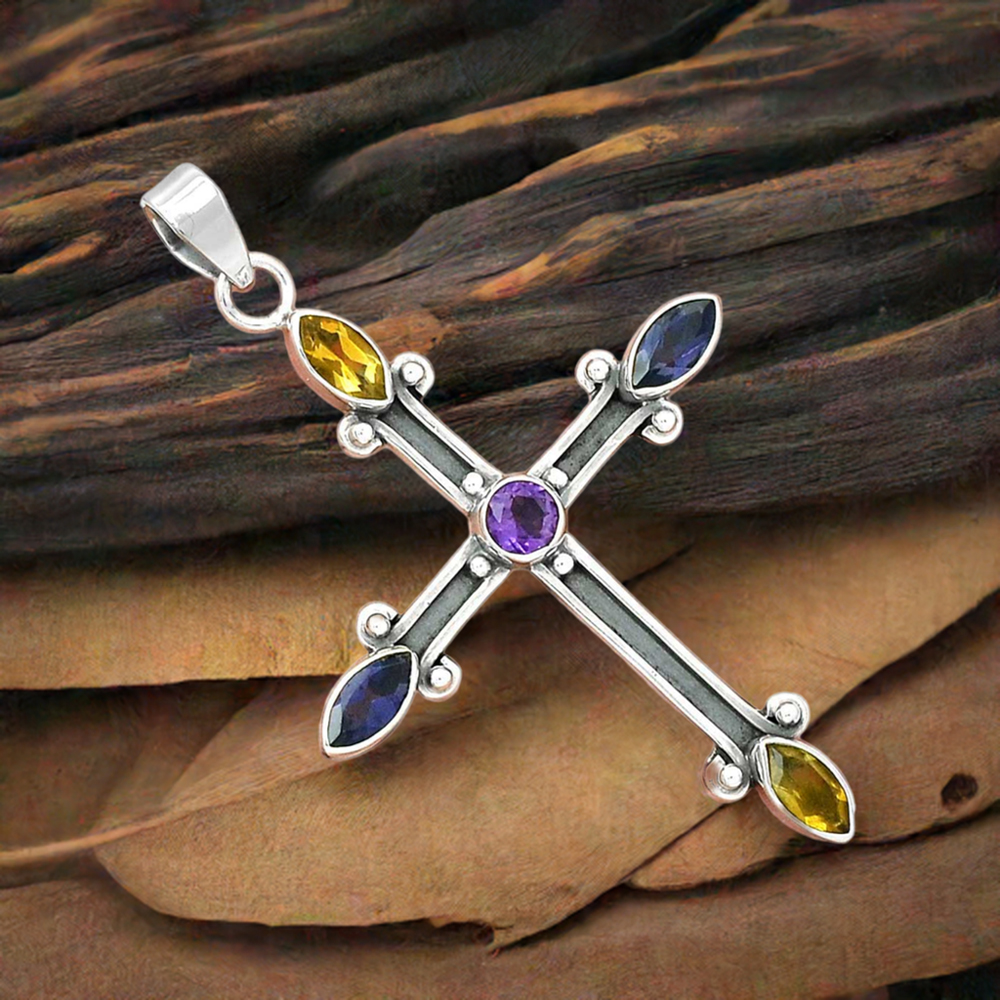 925 Sterling Silver Handmade Pendants In Multi Gemstone Jewelry 925SP23-4