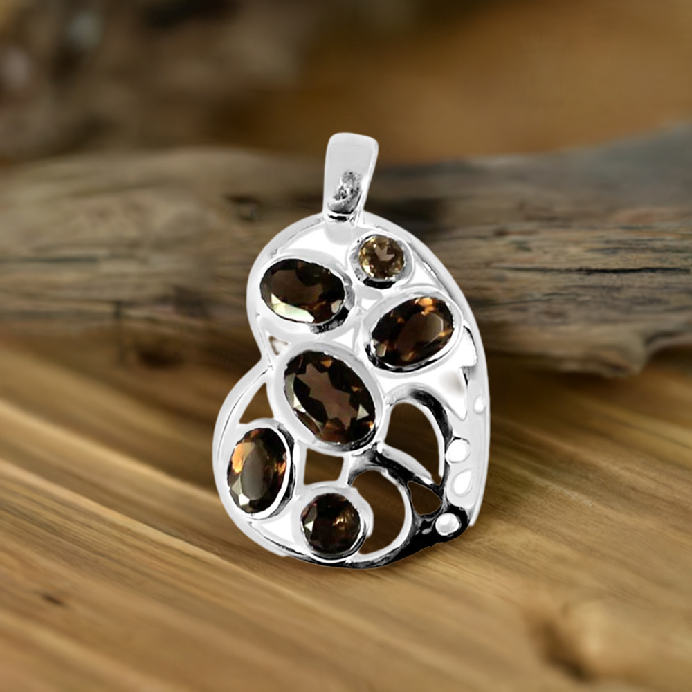Solid Sterling Silver Handmade Pendants In Smokey Gemstone Jewelry 925SP230-2