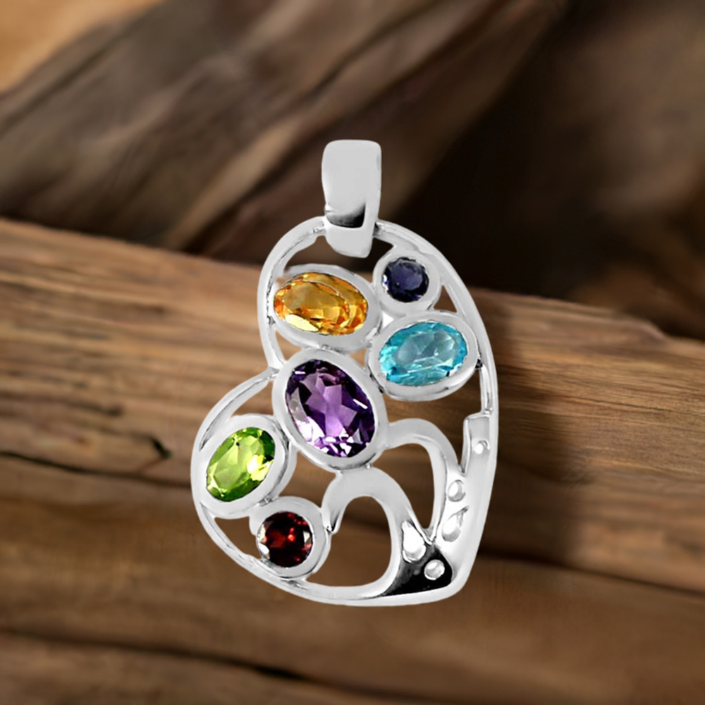 925 Fine Silver Pendants In Multi Gemstone Jewelry 925SP230-5