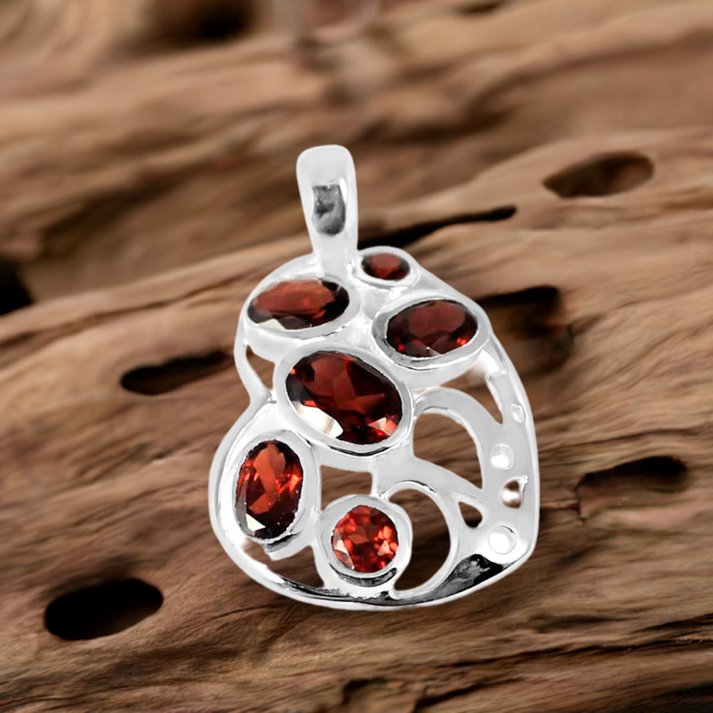 Solid Sterling Silver Handmade Pendants In Garnet Gemstone Jewelry 925SP230-7