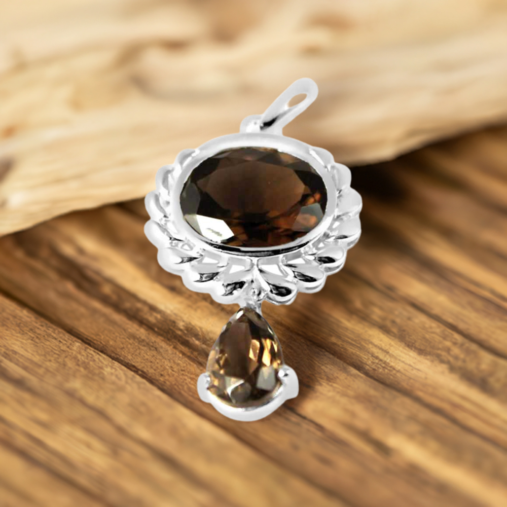 925 Fine Silver Pendants In Smokey Gemstone Jewelry 925SP231-1