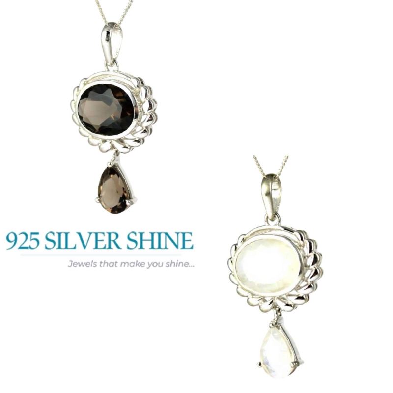 925 Fine Silver Pendants In Smokey Gemstone Jewelry 925SP231-1_2