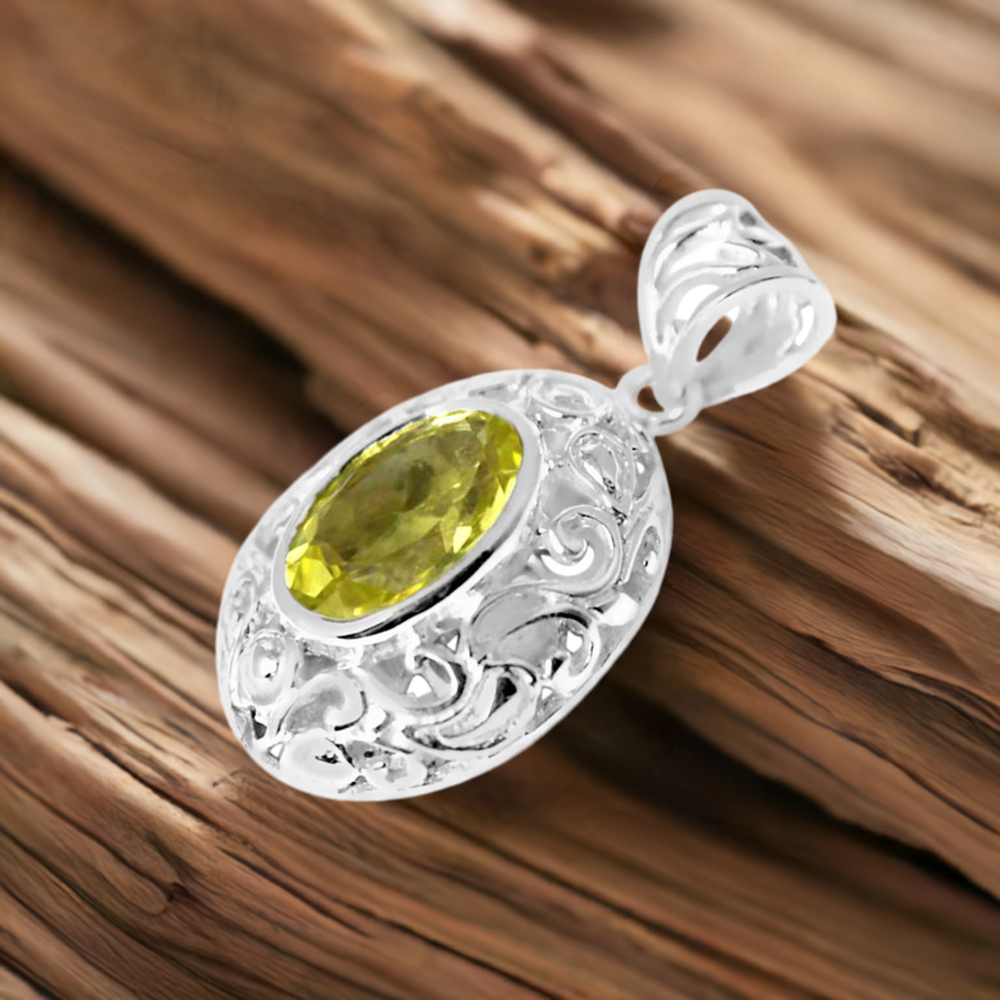 Solid Sterling Silver Handmade Pendants In Lemon Topaz Gemstone Jewelry 925SP232-1