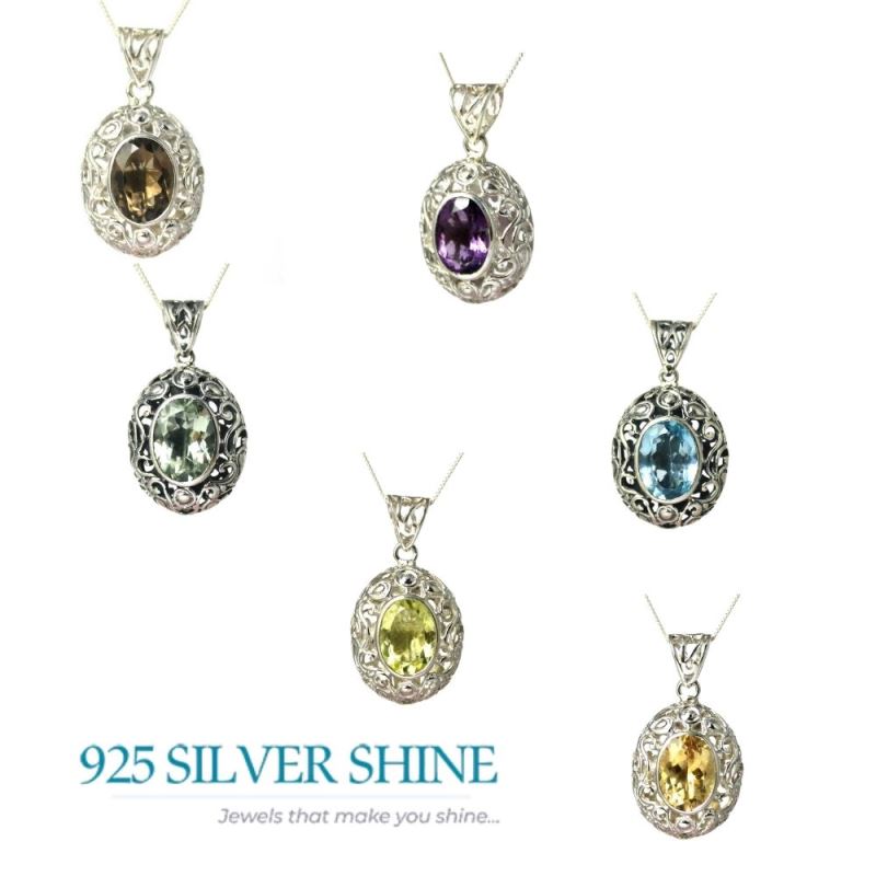 Fine Sterling Silver Pendants In Citrine Gemstone Jewelry 925SP232-2_2