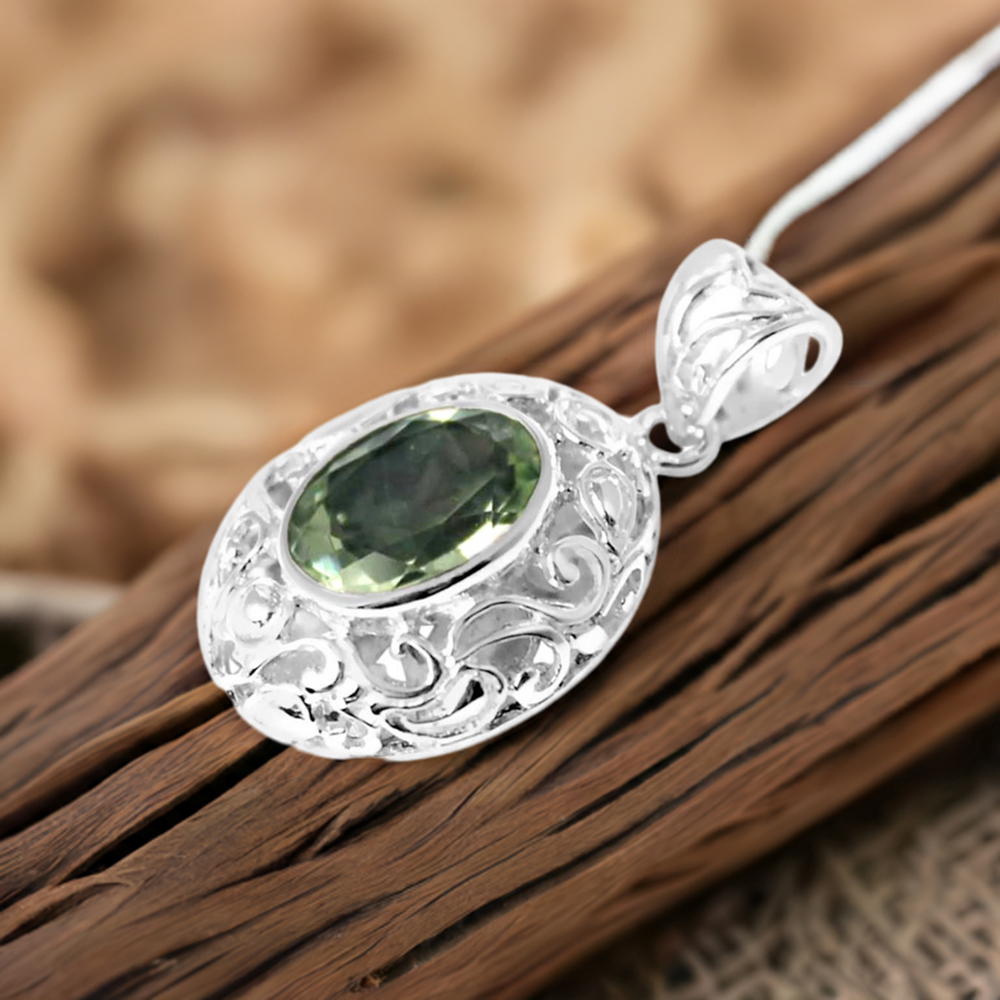 925 Fine Silver Pendants In Green Amethyst Gemstone Jewelry 925SP232-4