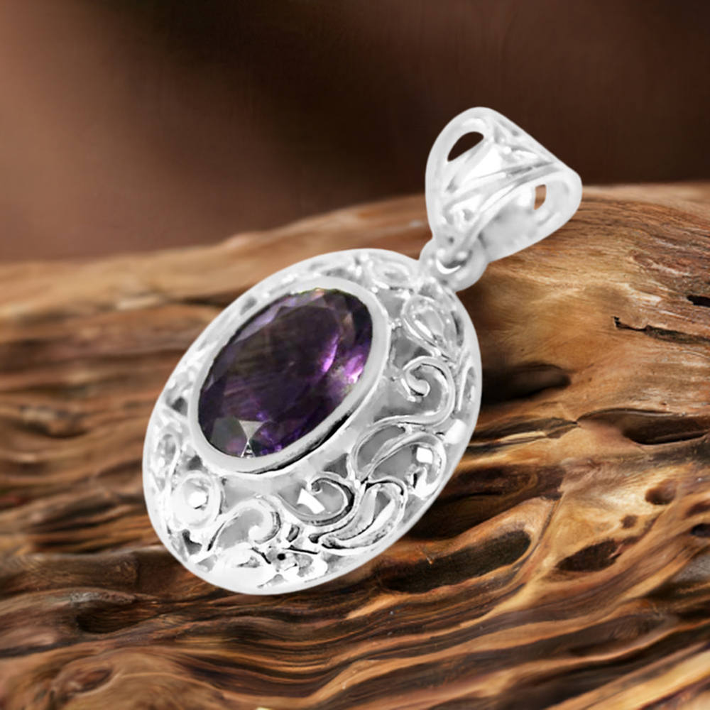 Amethyst Gemstone Handmade Pendants In 925 Sterling Silver Jewelry 925SP232-5