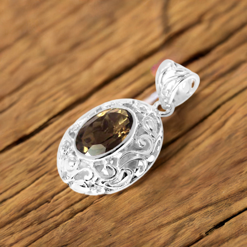 Smokey Gemstone Pendants In Solid Sterling Silver Jewelry 925SP232-6
