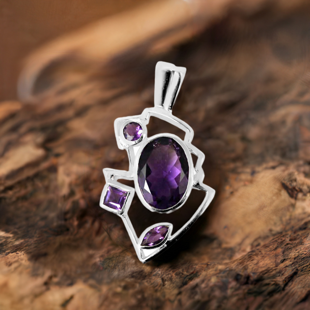 Amethyst Gemstone Pendants In 925 Solid Silver Jewelry 925SP234-2